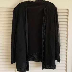 Black sequined long sleeve open front top L
